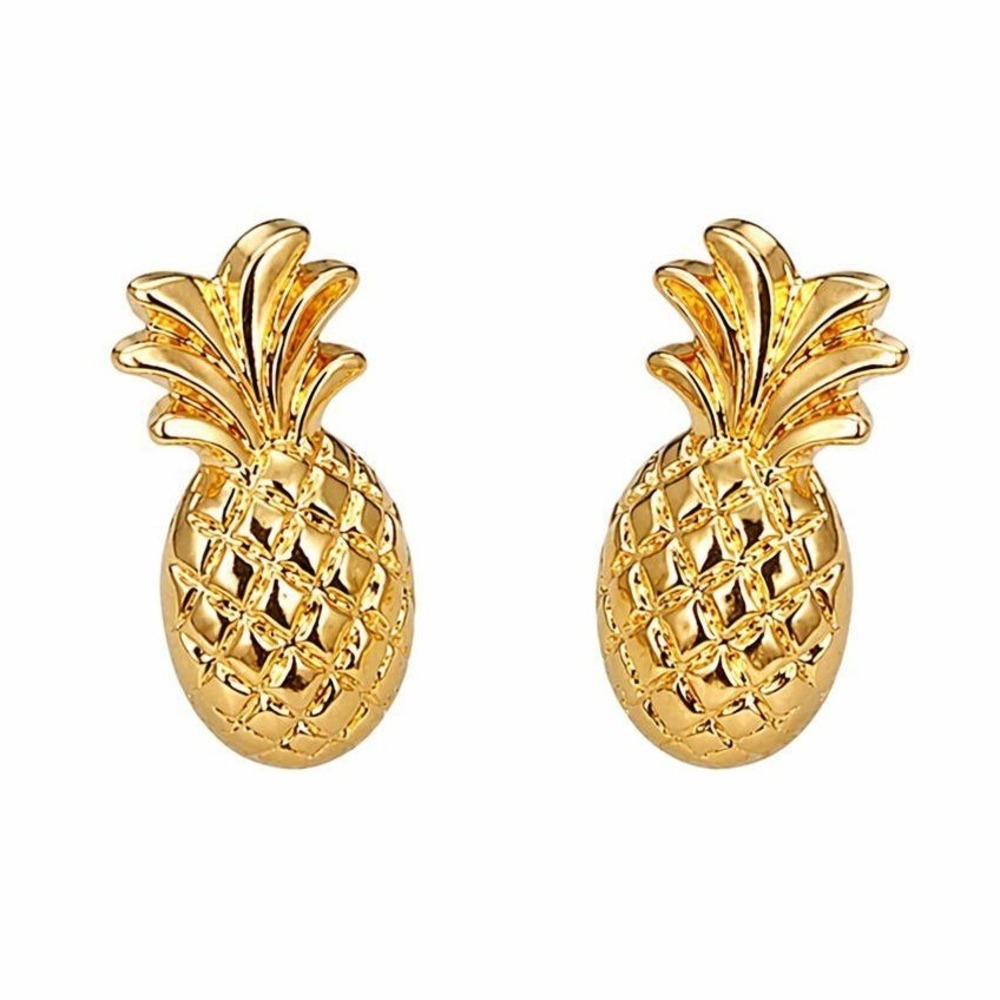 Gold Plated Pineapple Stud Earrings – Small Minimalist Fashion‎ Jewelry